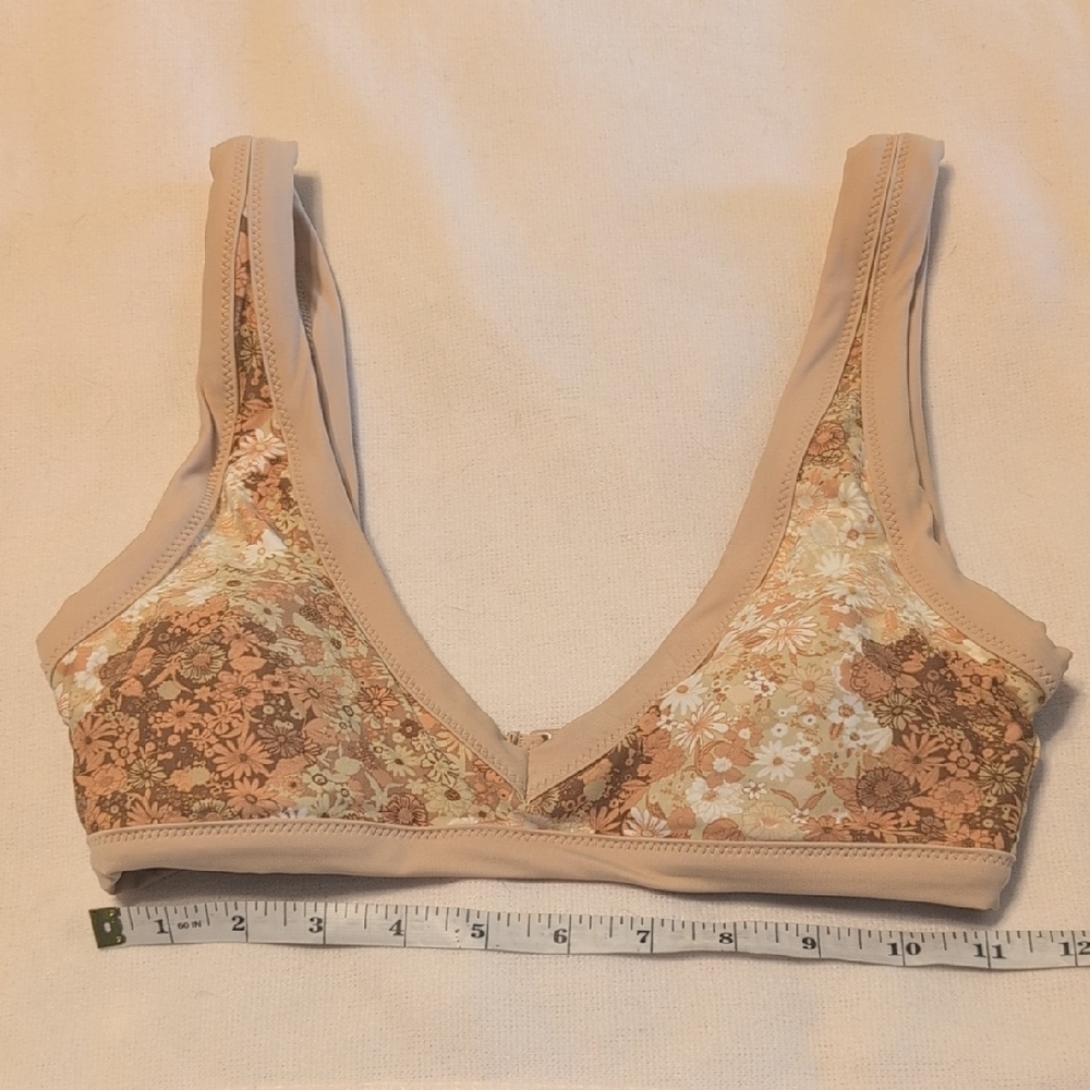Aerie Scoop Bikini Top Cream and Brown Floral NWOT - Picture 5 of 7